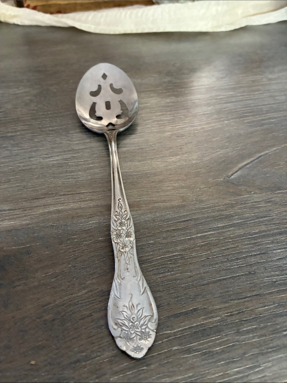 Rogers Stainless Steel Slotted Serving Spoon Floral design